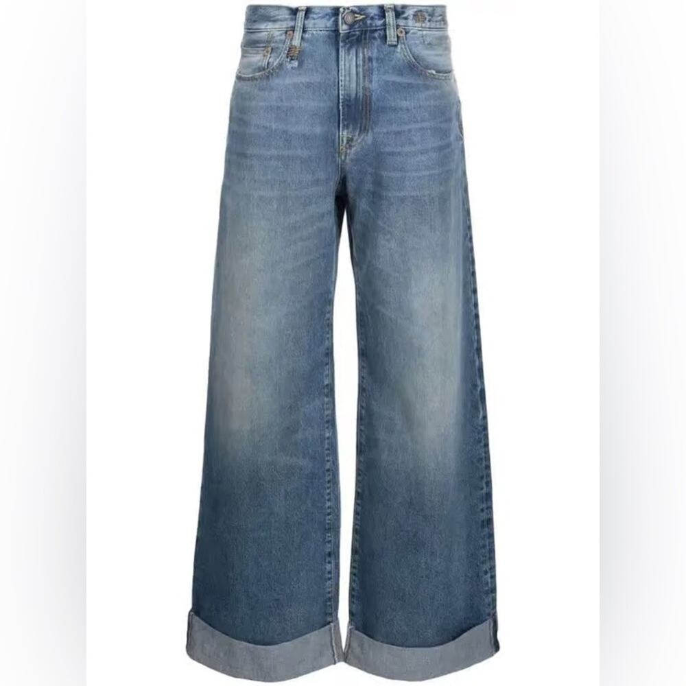 R13 Cuffed Lisa Baggy Jeans in Bain Blue Size 31